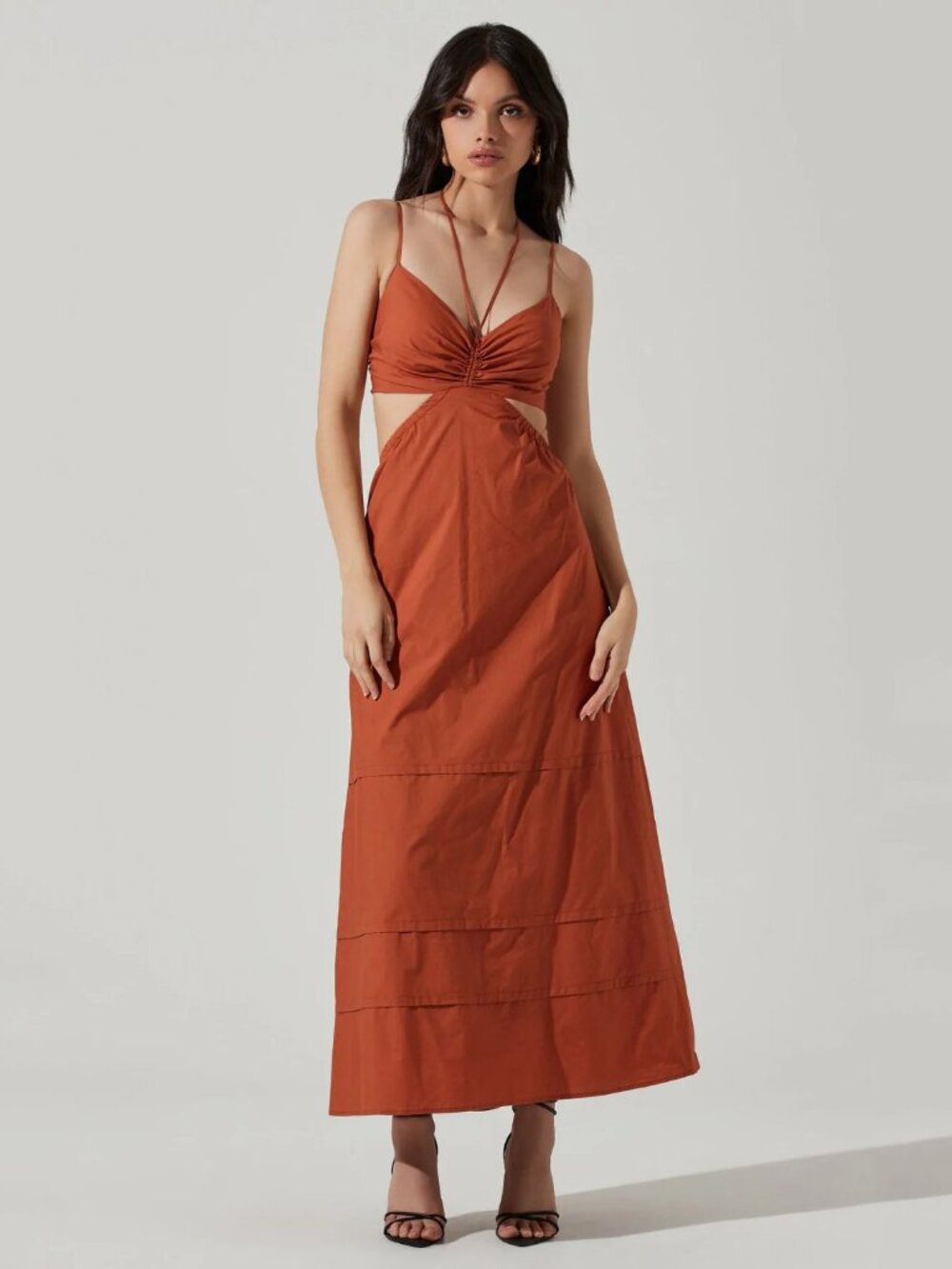ASTR The Label Cutout Poplin Maxi Dress in Rust Brown - NWT sz Small